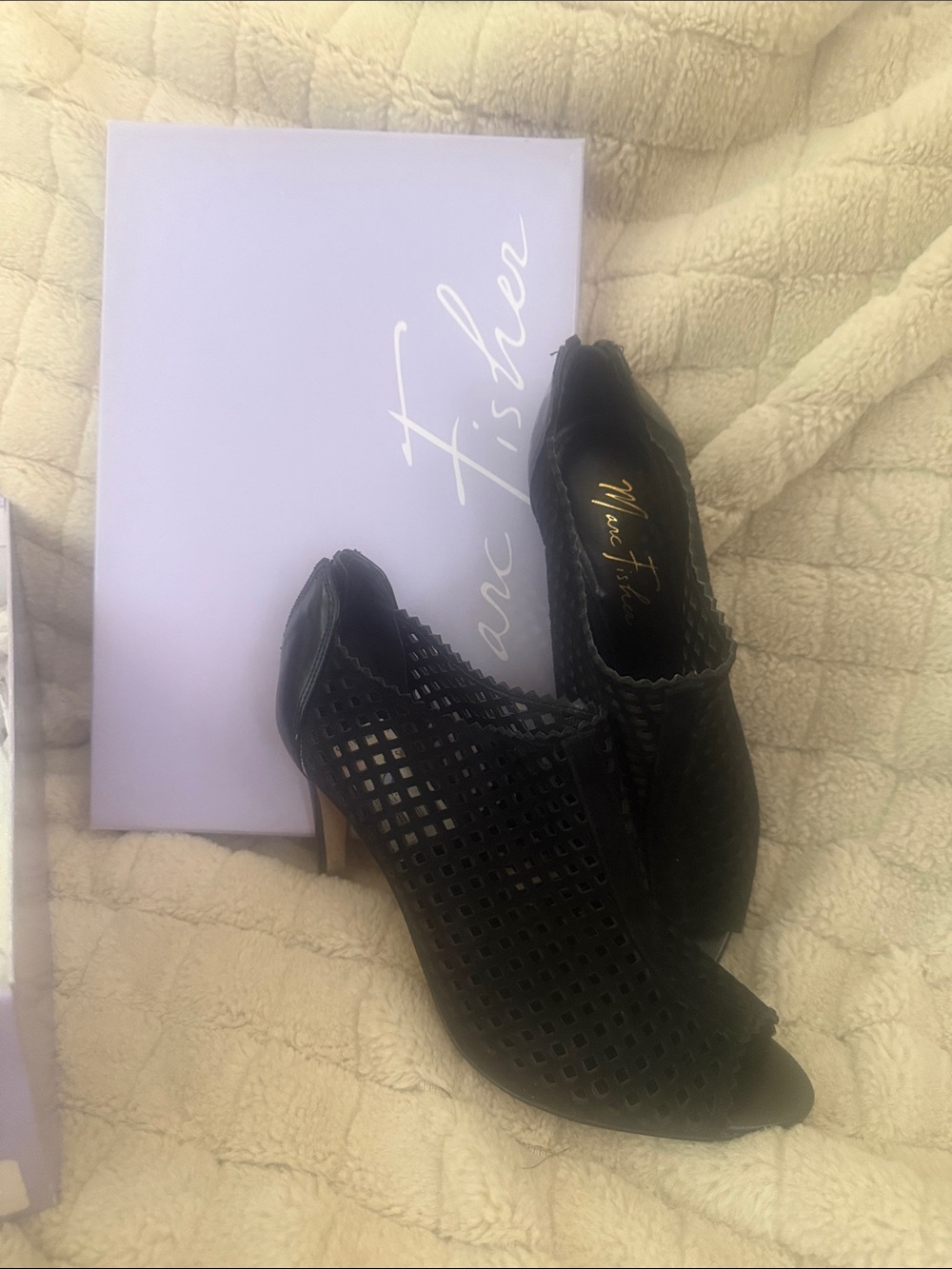 Marc Fisher Black Perforated Peep-Toe Heels
